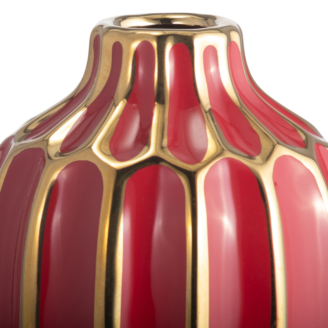 CERAMIC VASE 8"H, RED/GOLD