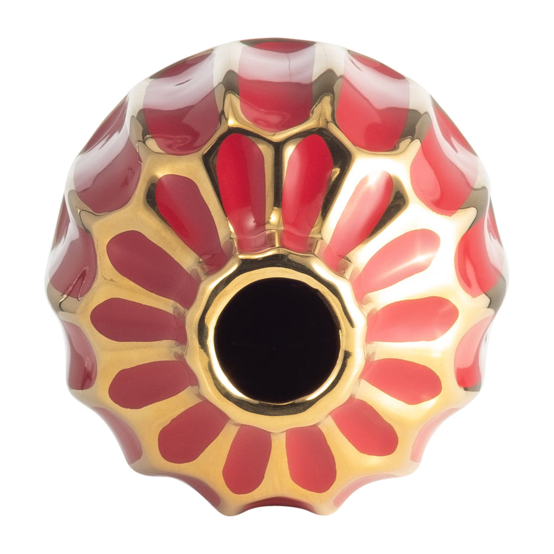 CERAMIC VASE 8"H, RED/GOLD