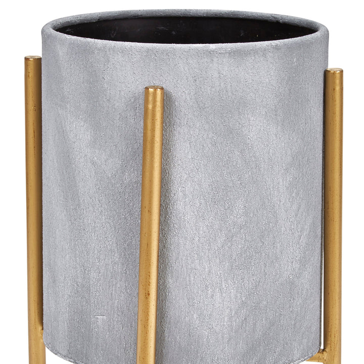 GRAY PLANTER ON GOLD METAL STAND 22.75"