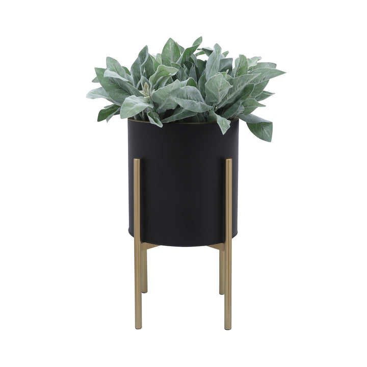 S/2 PLANTER ON METAL STAND, BLACK/GLD