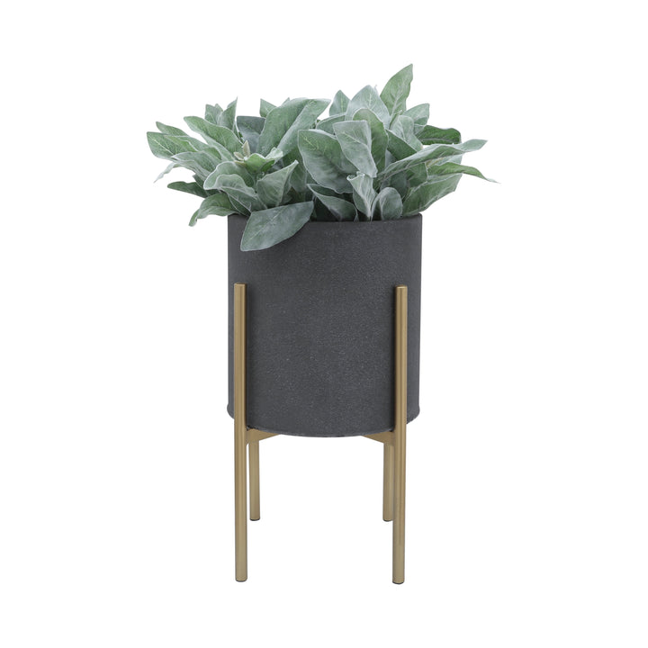 S/2 PLANTER ON METAL STAND, GRAY/GLD