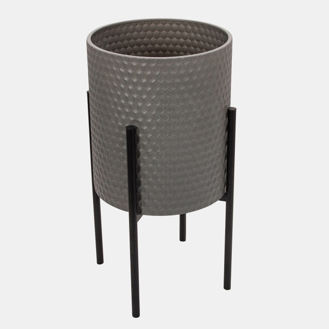 S/2 HONEYCOMB PLANTER ON METALSTAND, GRAY/BLK