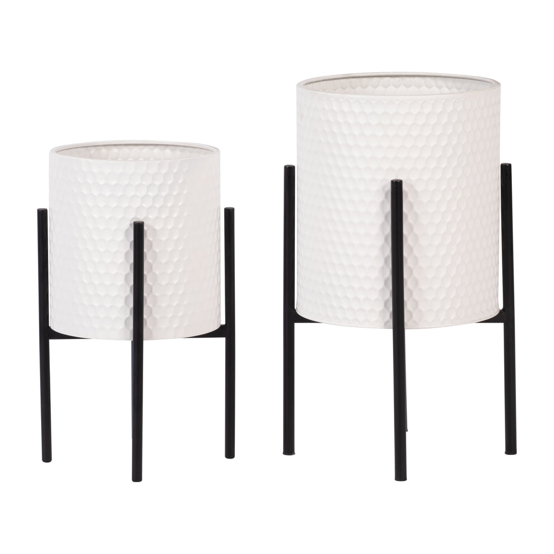 S/2 HONEYCOMB PLANTER ON METALSTAND, WHITE/BLK