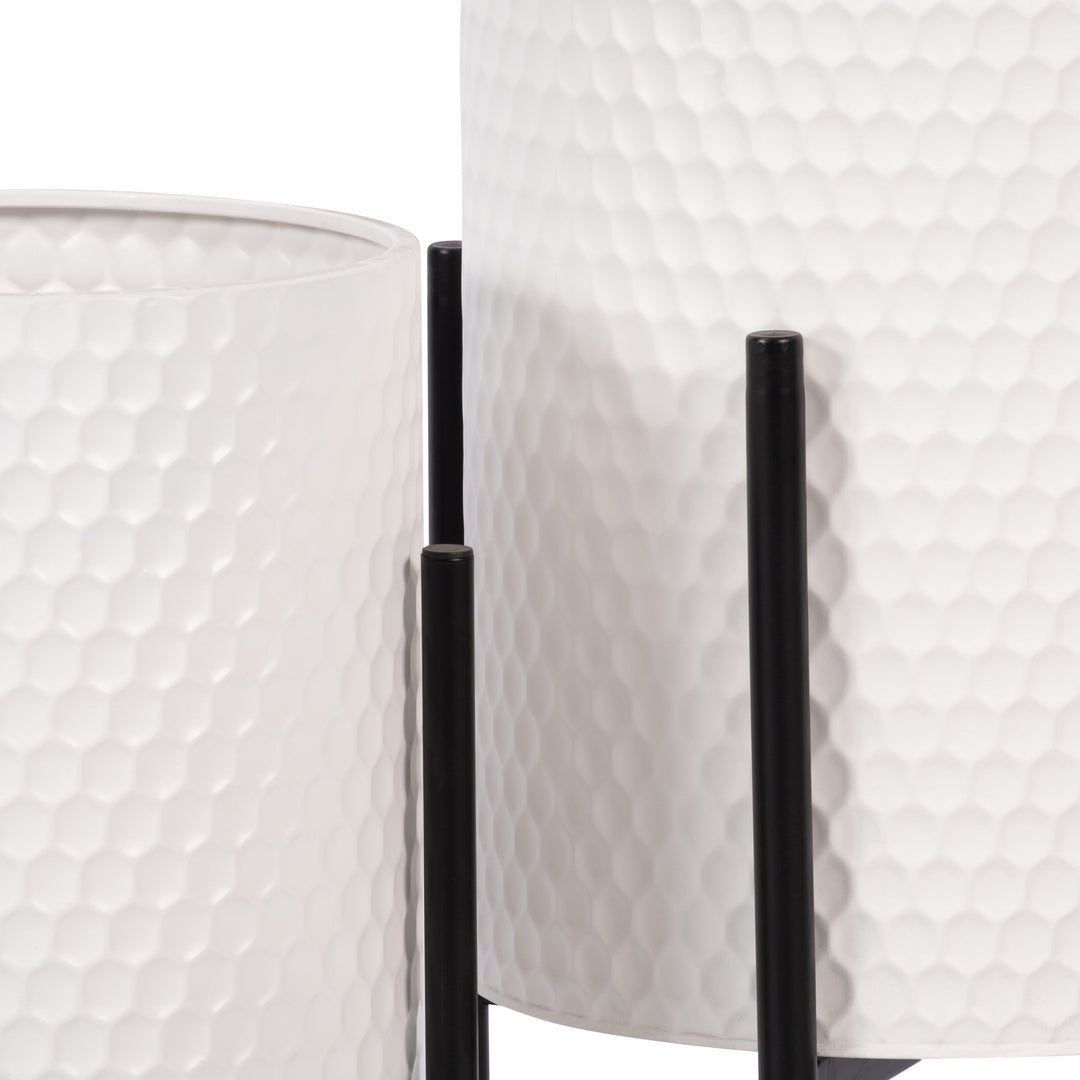 S/2 HONEYCOMB PLANTER ON METALSTAND, WHITE/BLK