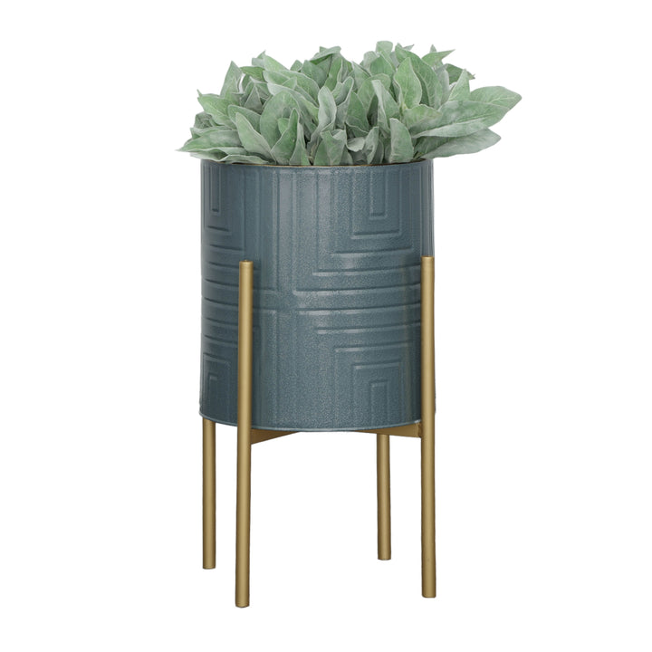 S/2 PLANTER ON METAL STAND, SLATE BLUE/GOLD