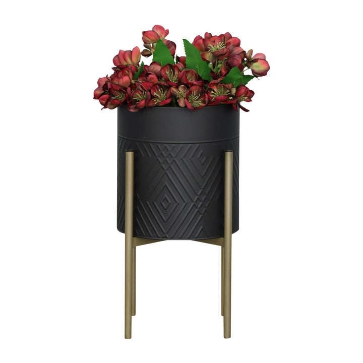 S/2 DIAMOND PLANTER ON METAL TAND, BLK/GLD