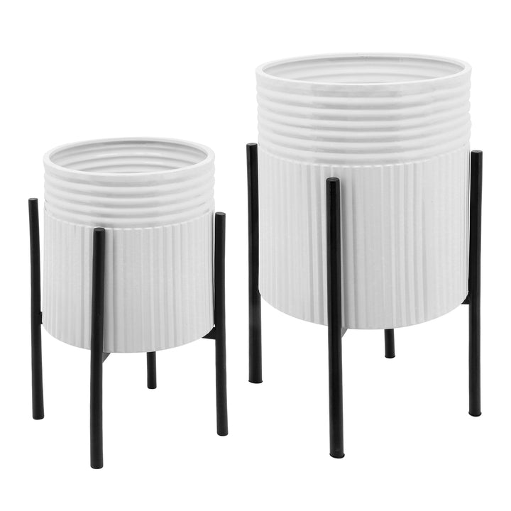 S/2 DUNES PLANTER ON METAL STAND, WHT/BLK