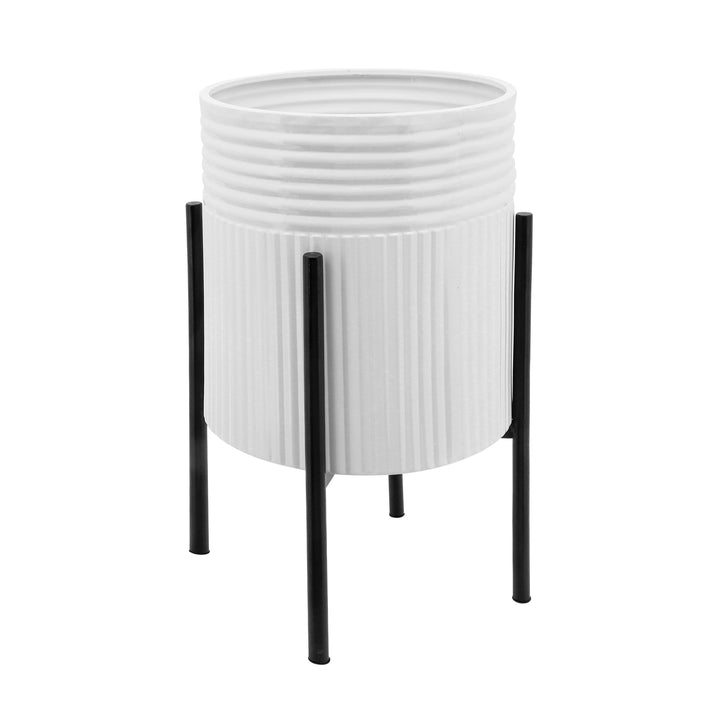 S/2 DUNES PLANTER ON METAL STAND, WHT/BLK