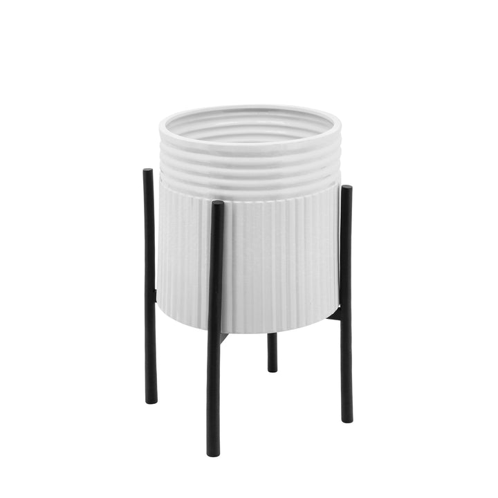 S/2 DUNES PLANTER ON METAL STAND, WHT/BLK