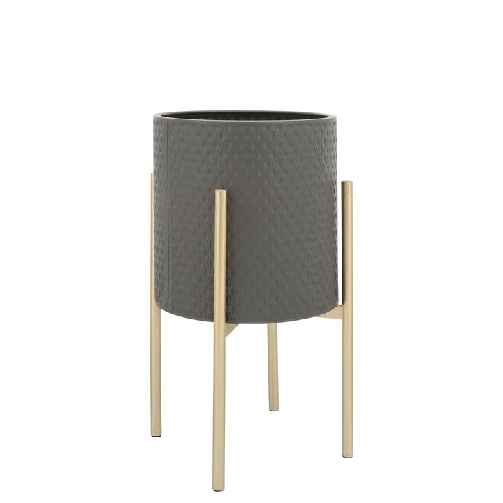 S/2 DIAMOND PLANTER ON METAL STAND, GRAY/GOLD