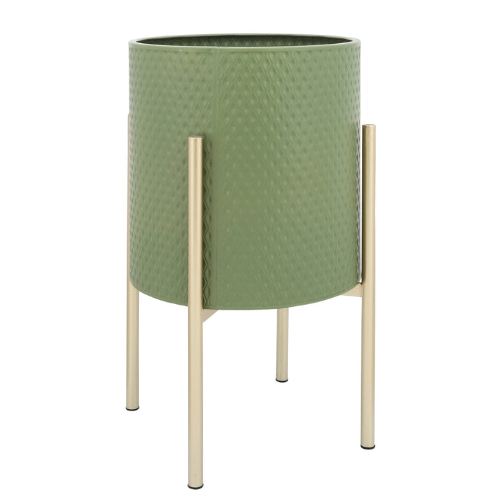 S/2 DIAMOND PLANTER ON METAL STAND, OLIVE/GOLD