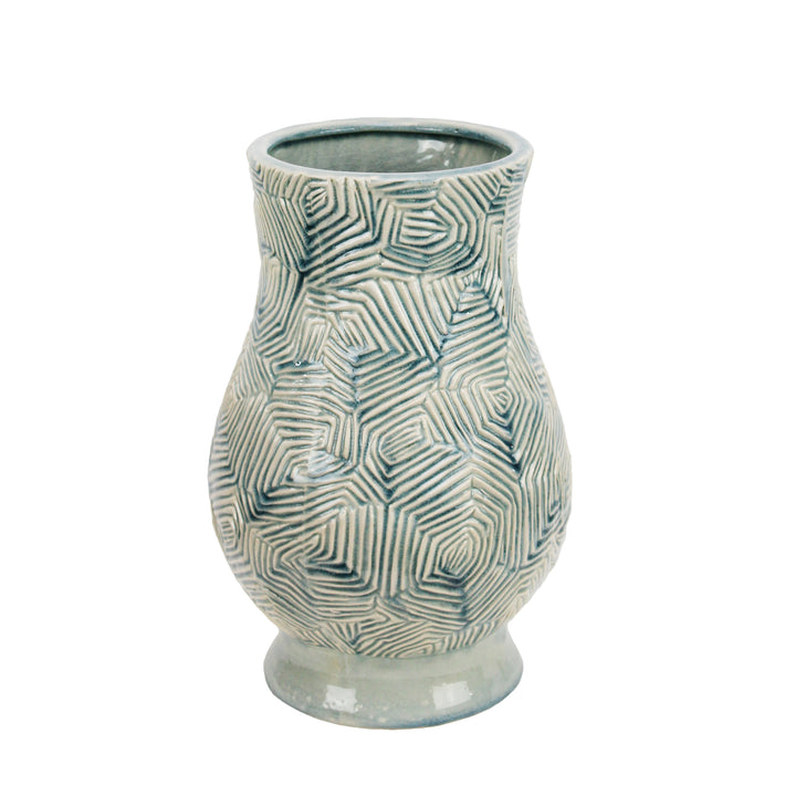 DECORATIVE CERAMIC VASE, BLUE/IVORY