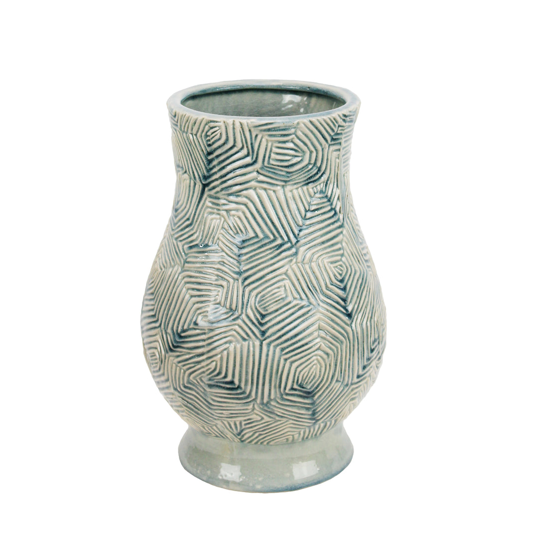 DECORATIVE CERAMIC VASE, BLUE/IVORY