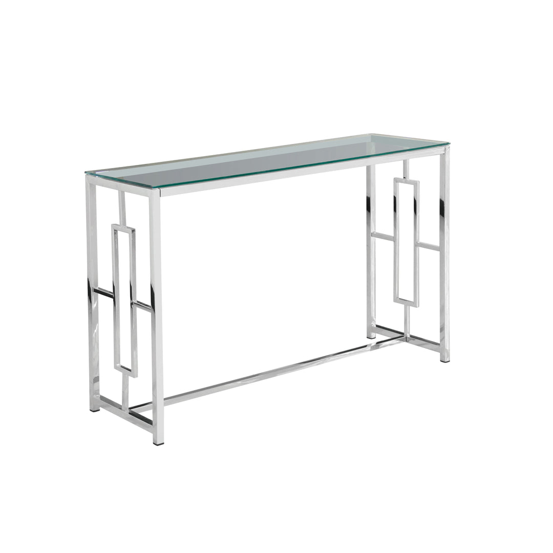 SILVER METAL/GLASS CONSOLE TABLE