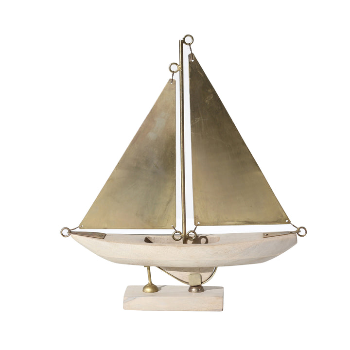 WOODEN SAILBOAT ON STAND , WHITE WASH