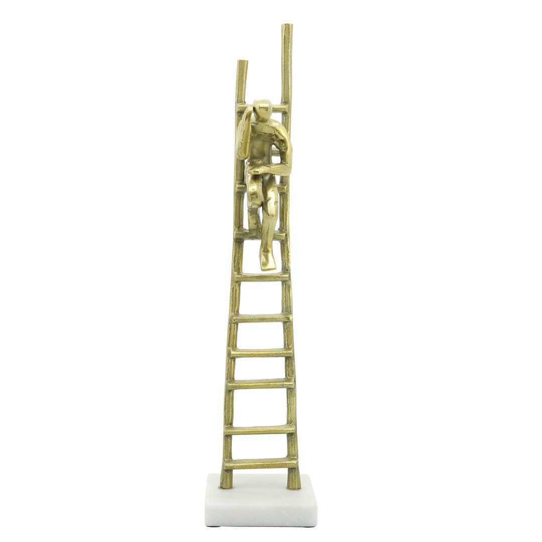 GOLD, LADDER SCULPTURE, PERSON SITTING