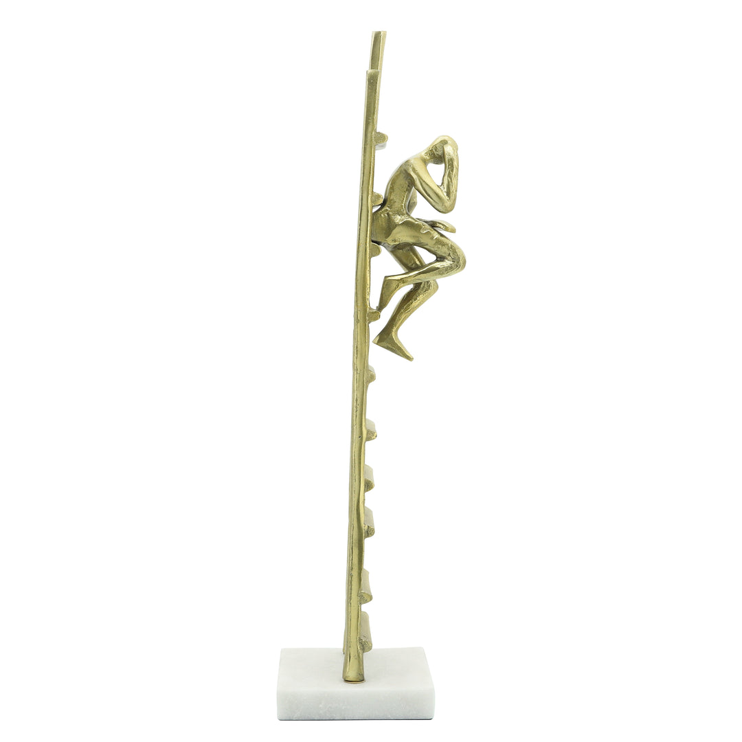 GOLD, LADDER SCULPTURE, PERSON SITTING