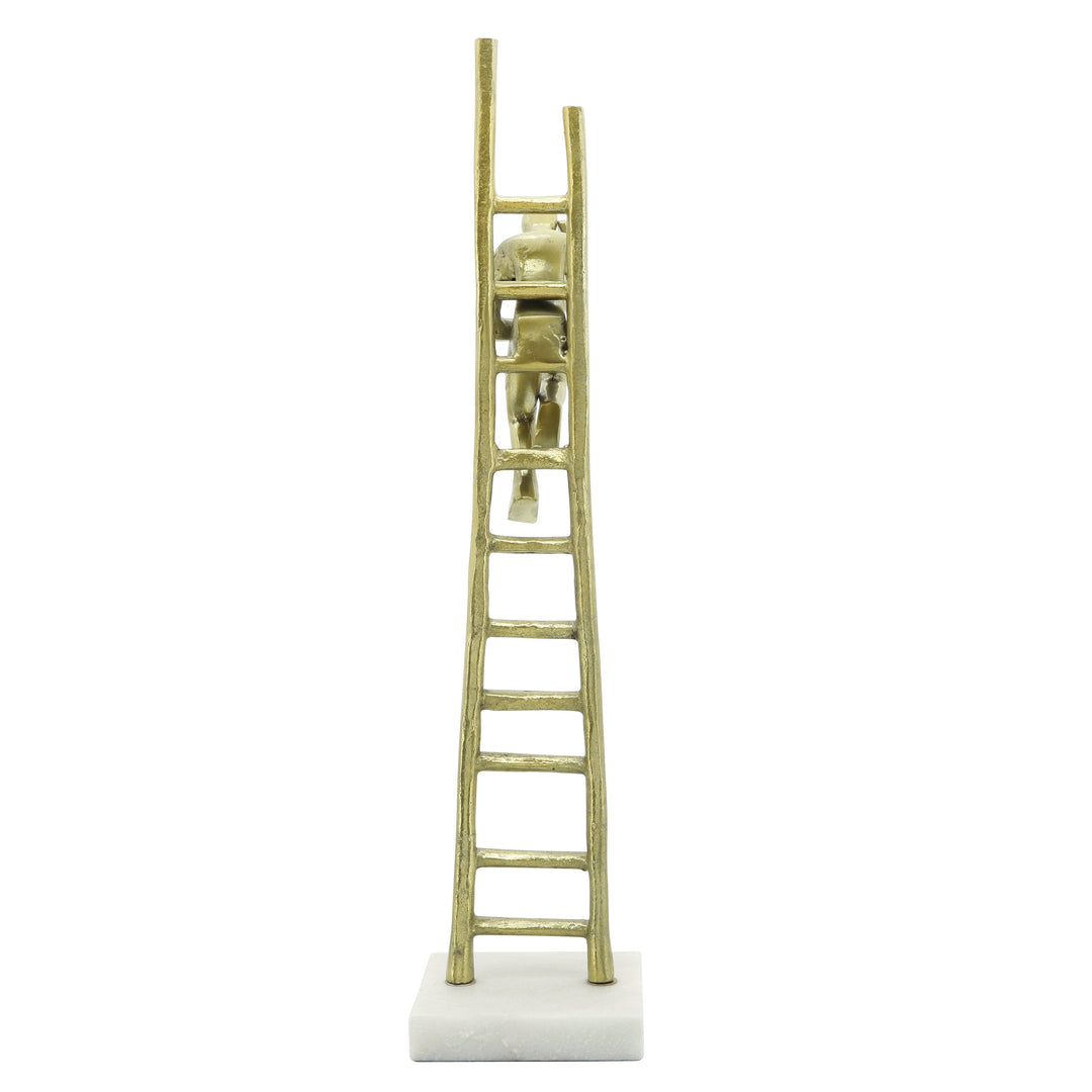 GOLD, LADDER SCULPTURE, PERSON SITTING