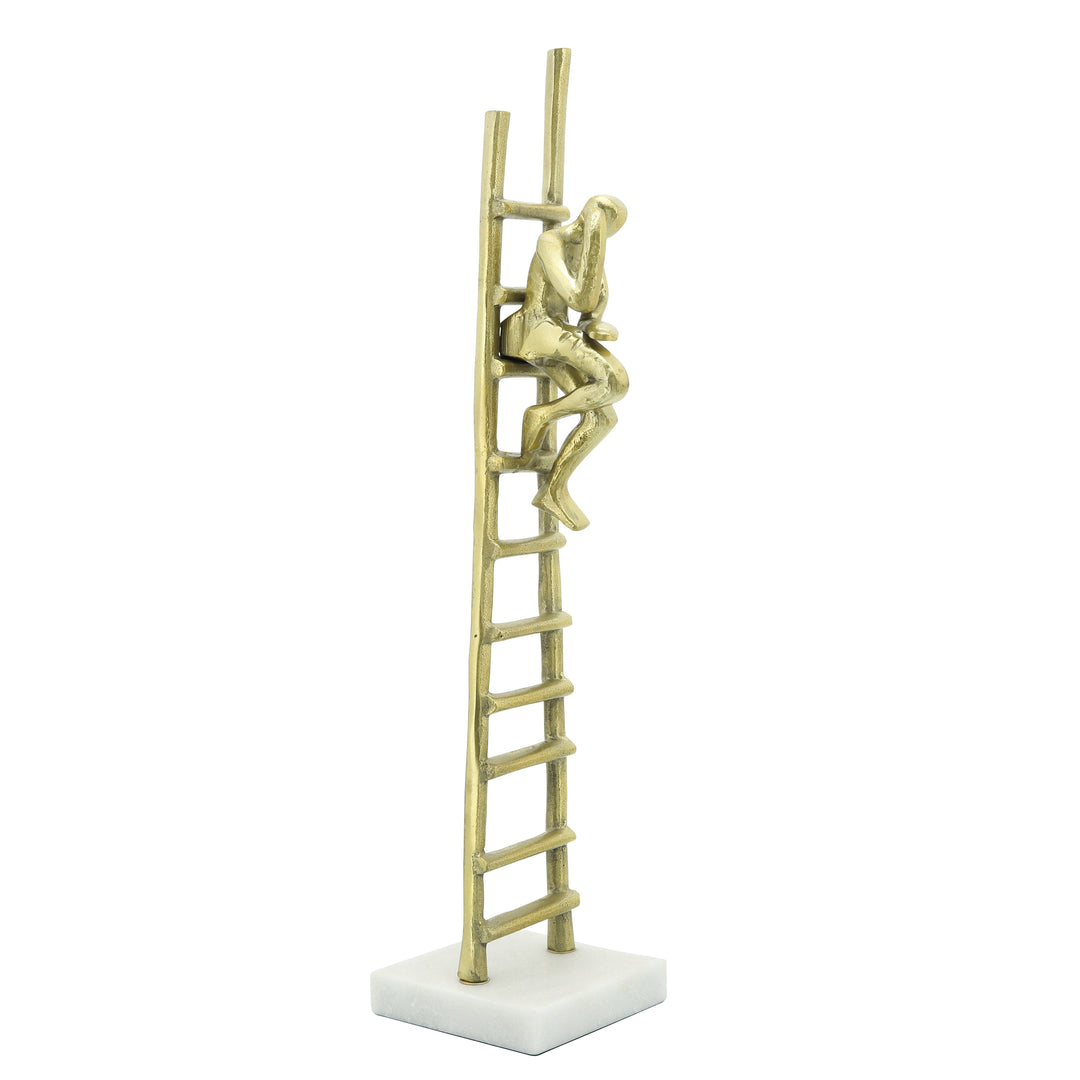 GOLD, LADDER SCULPTURE, PERSON SITTING