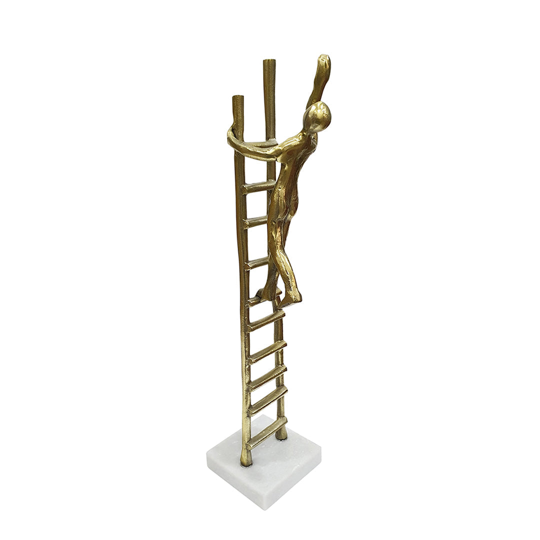 GOLD, LADDER SCULPTURE, PERSON CLIMBING