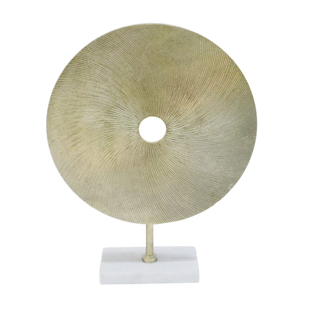 ALUMINUM GOLD DISK ON WHITE BASE, 21"