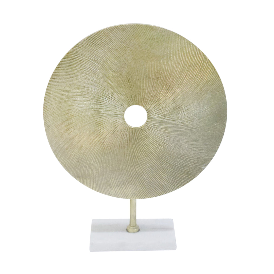 ALUMINUM GOLD DISK ON WHITE BASE, 18"