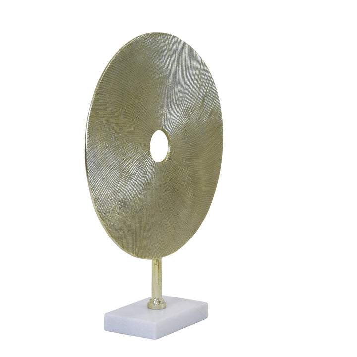 ALUMINUM GOLD DISK ON WHITE BASE, 18"