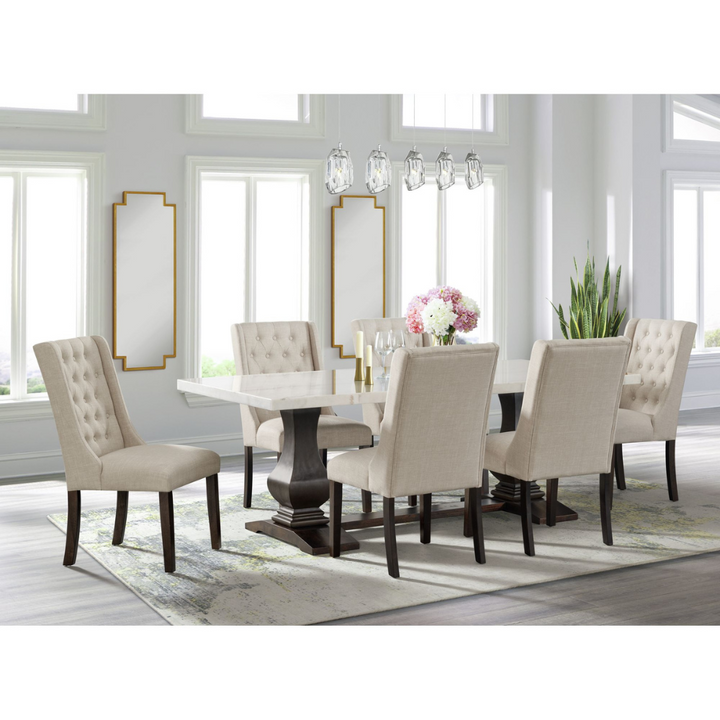 Monticello White Marble Dining Table 8 Chairs With Server Full Set