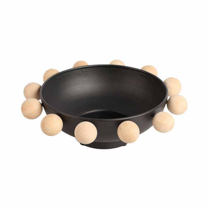 13" Bowl With Large Wooden Knobs, Black