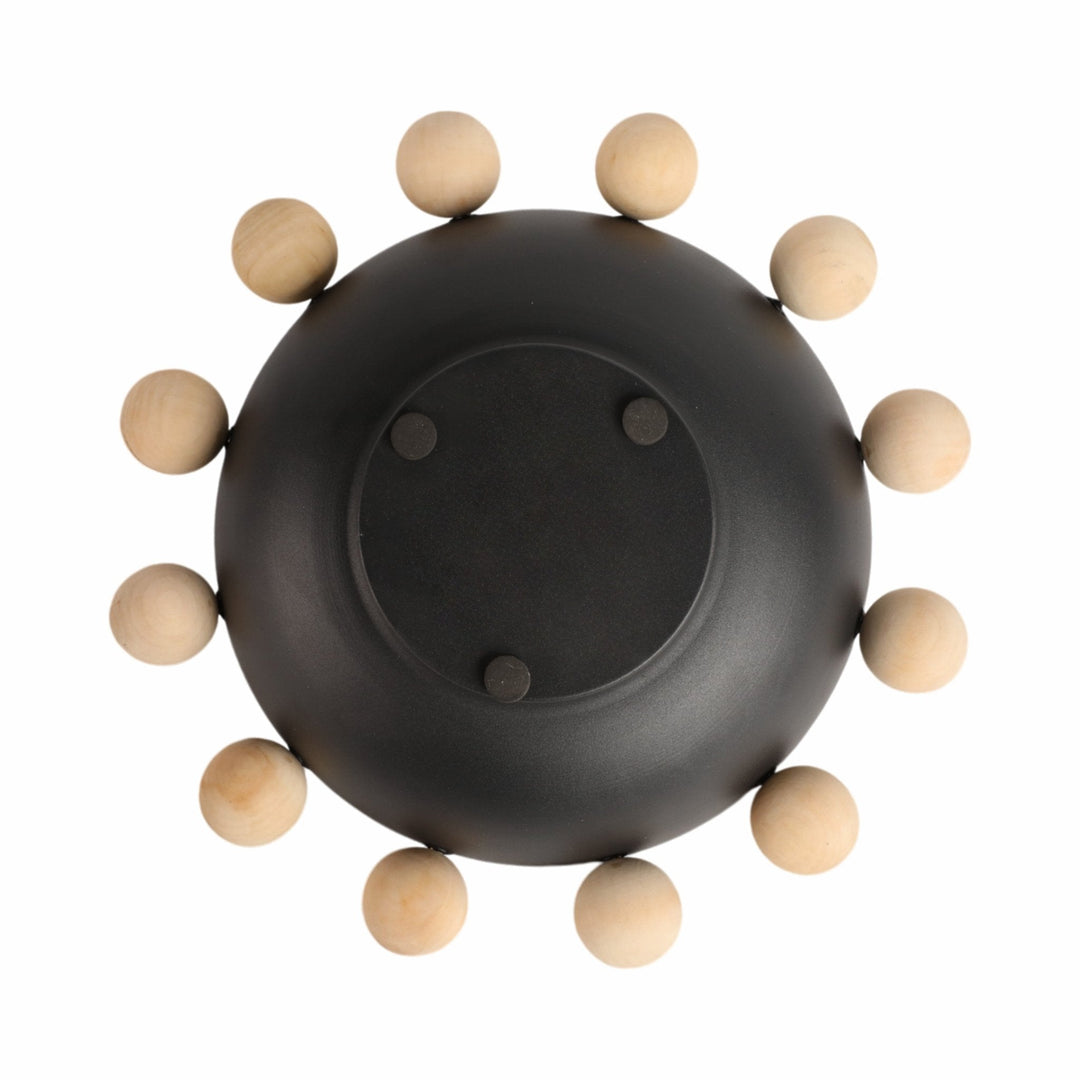 13" Bowl With Large Wooden Knobs, Black