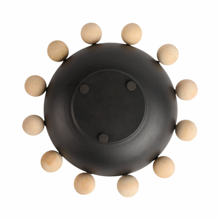 13" Bowl With Large Wooden Knobs, Black