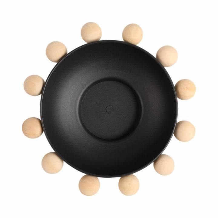 13" Bowl With Large Wooden Knobs, Black