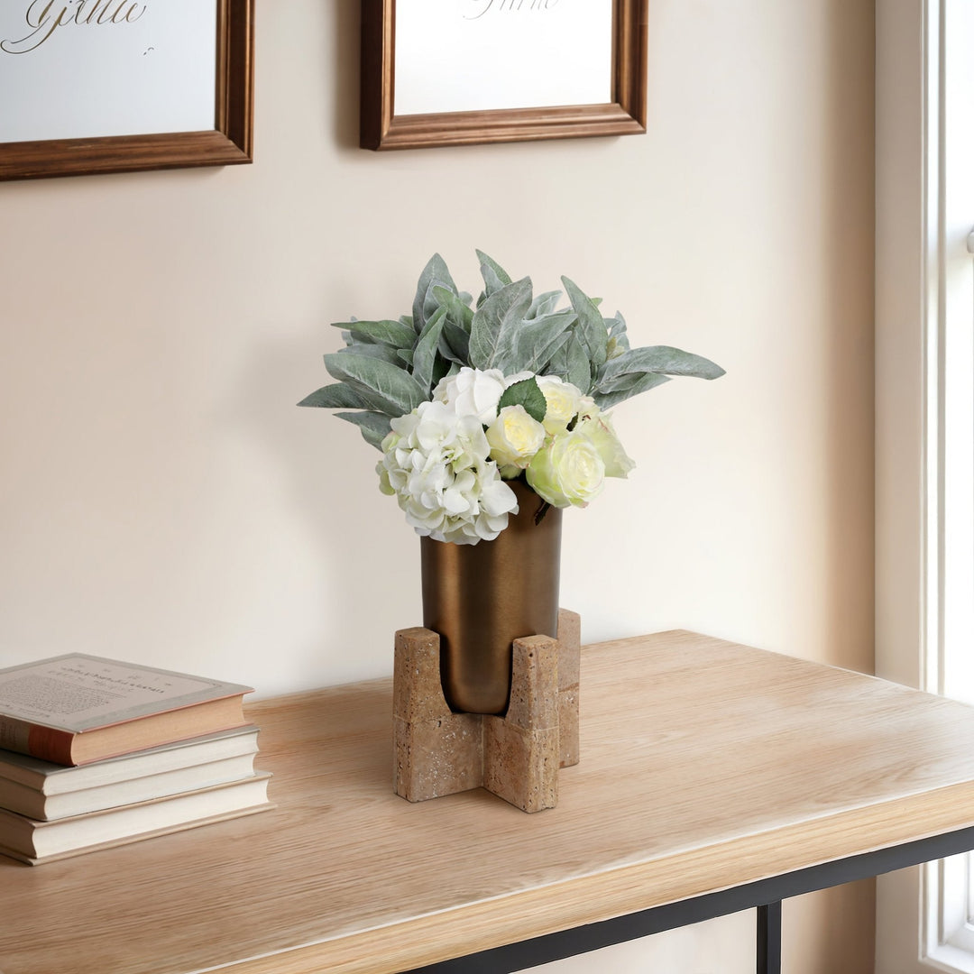 13" Fridley Small Vase With Travertine Base