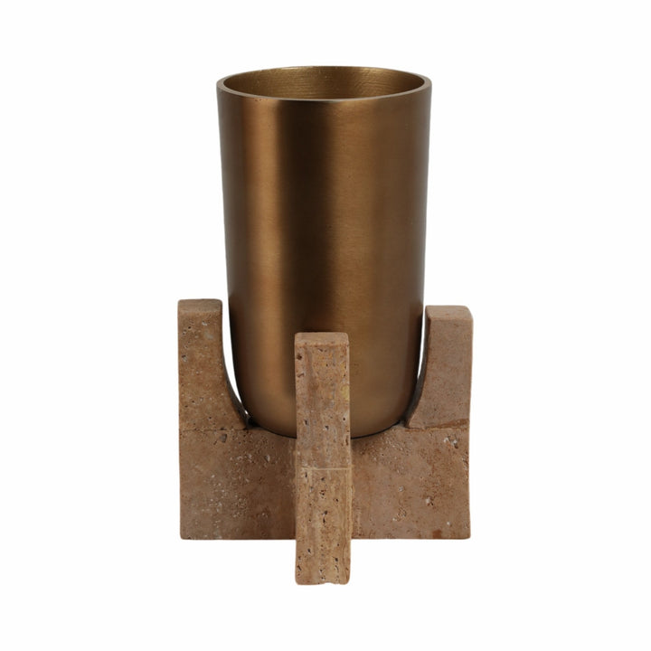 13" Fridley Small Vase With Travertine Base