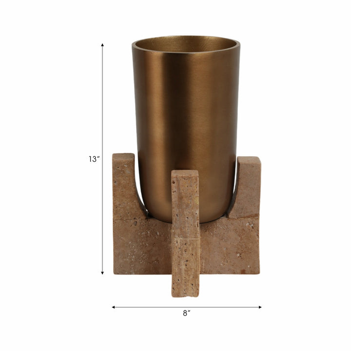13" Fridley Small Vase With Travertine Base