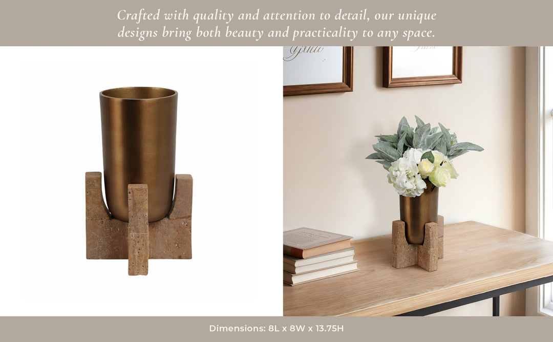 13" Fridley Small Vase With Travertine Base