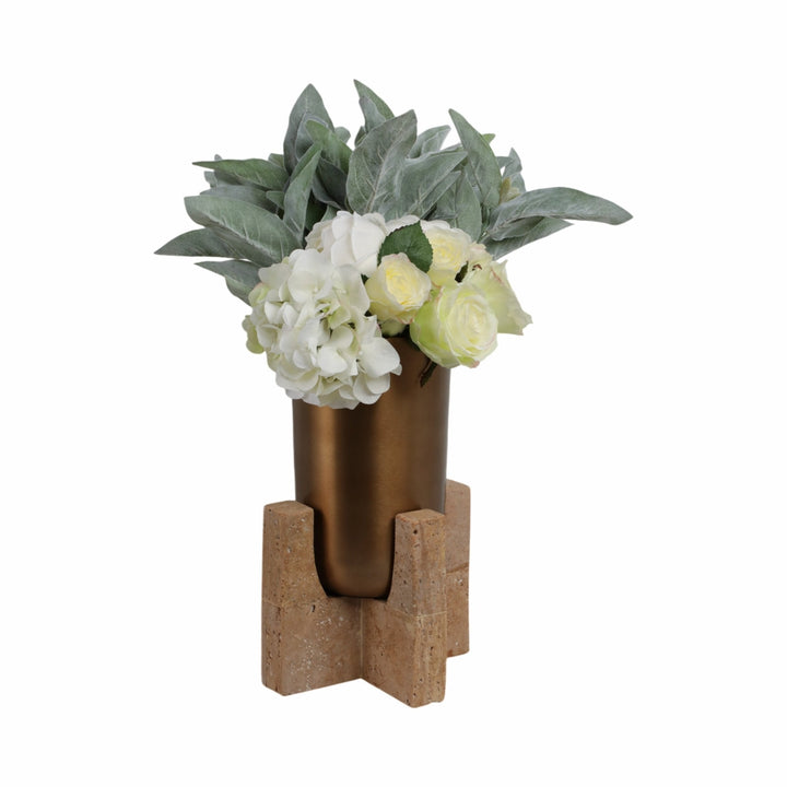 13" Fridley Small Vase With Travertine Base