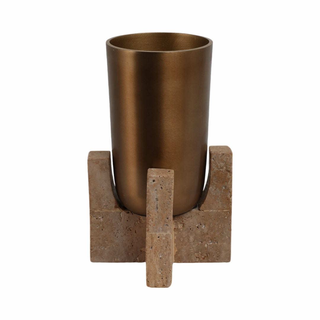 13" Fridley Small Vase With Travertine Base