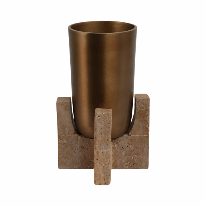 13" Fridley Small Vase With Travertine Base