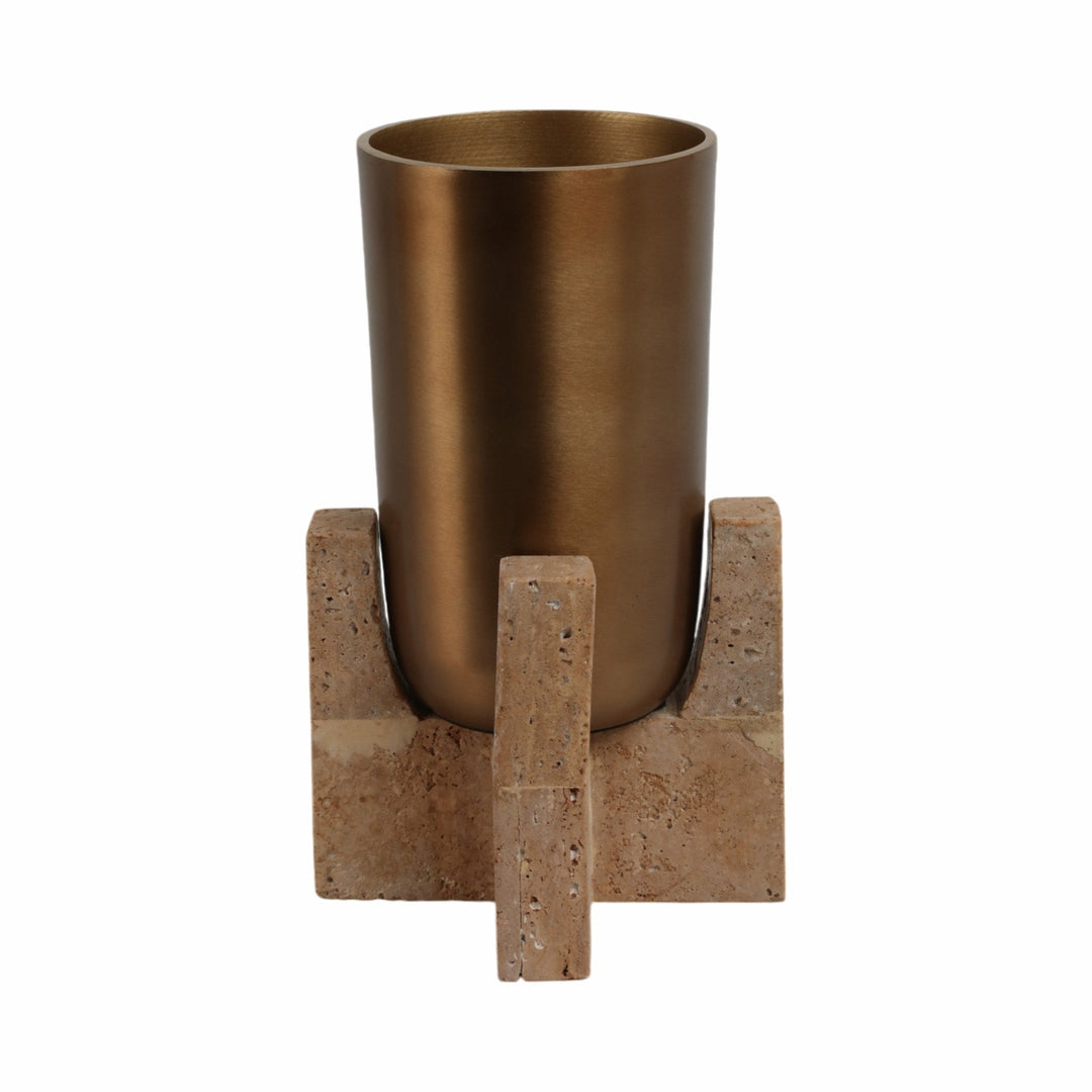 13" Fridley Small Vase With Travertine Base