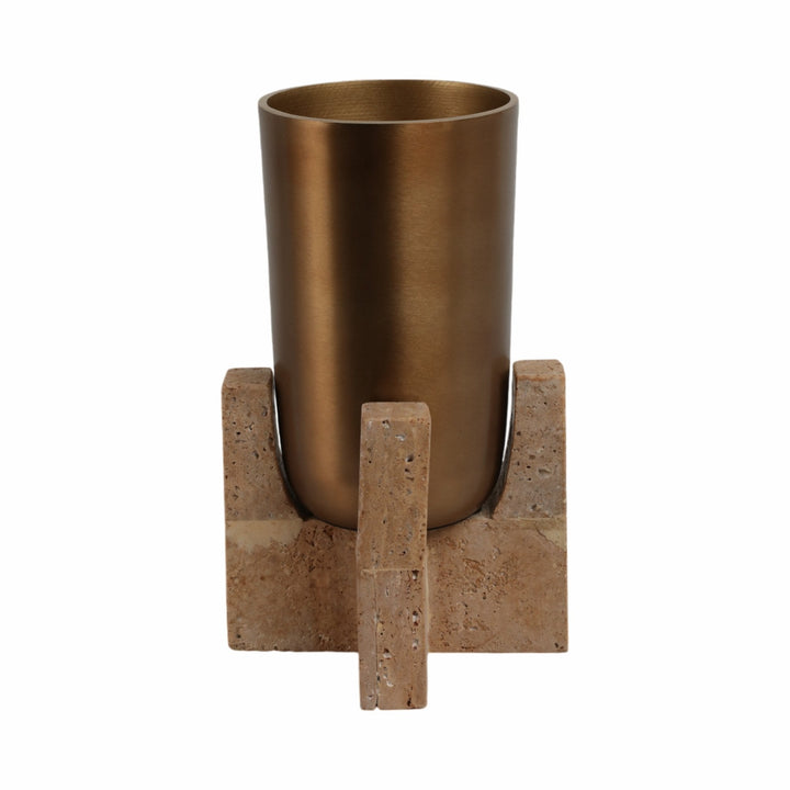 13" Fridley Small Vase With Travertine Base