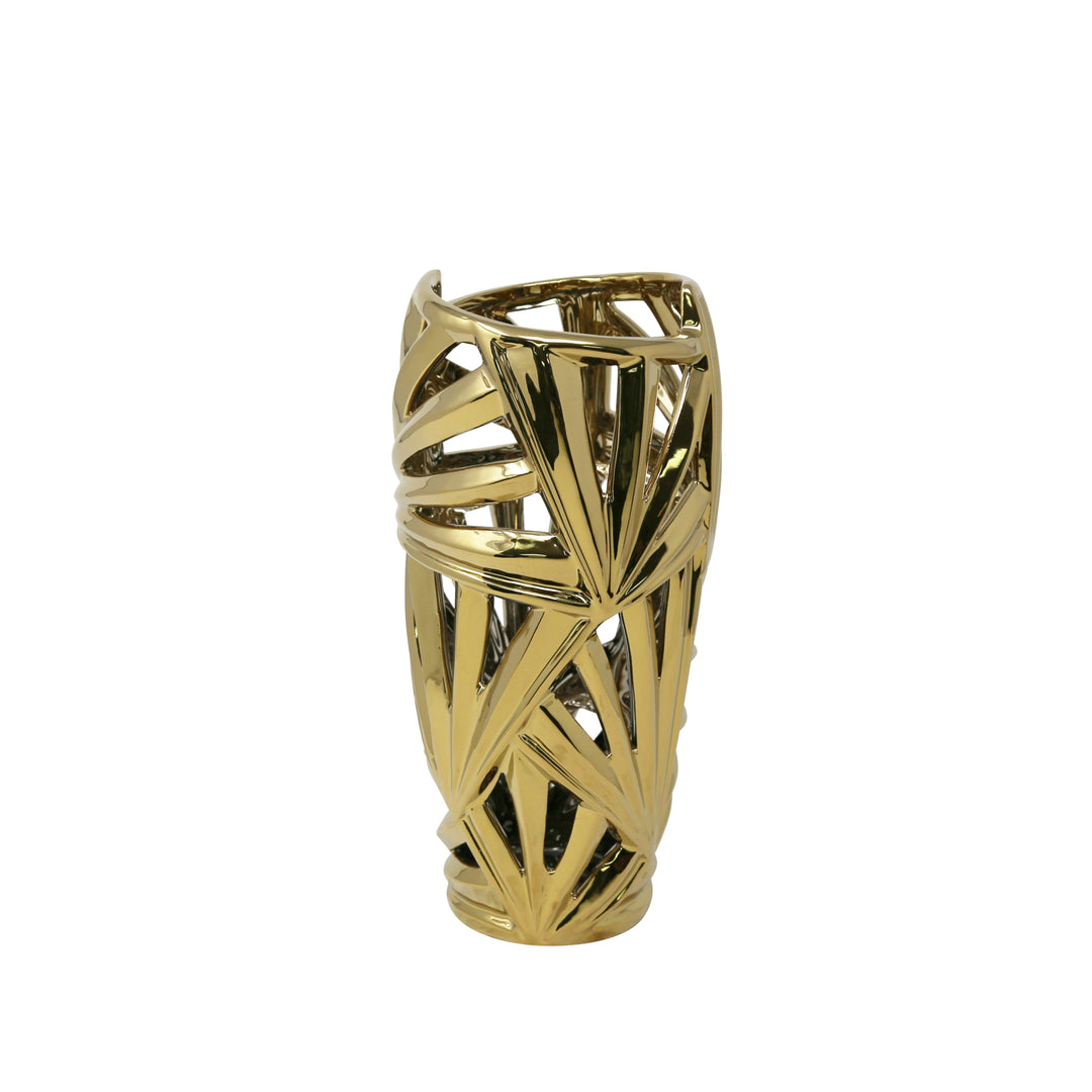 Decorative Ceramic Palm Leaf Vase, Gold