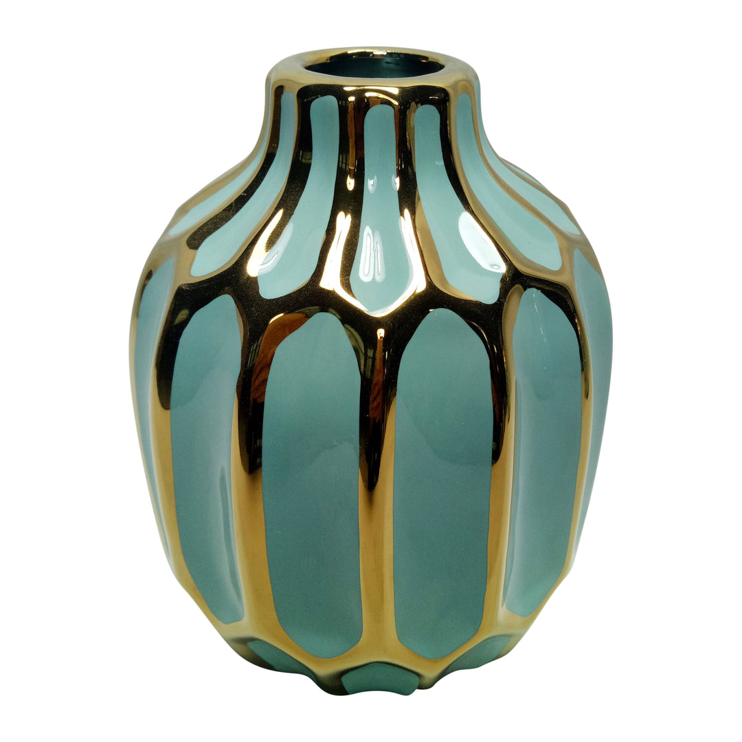 CERAMIC 8"H DECORATIVE VASE, GREEN/GOLD