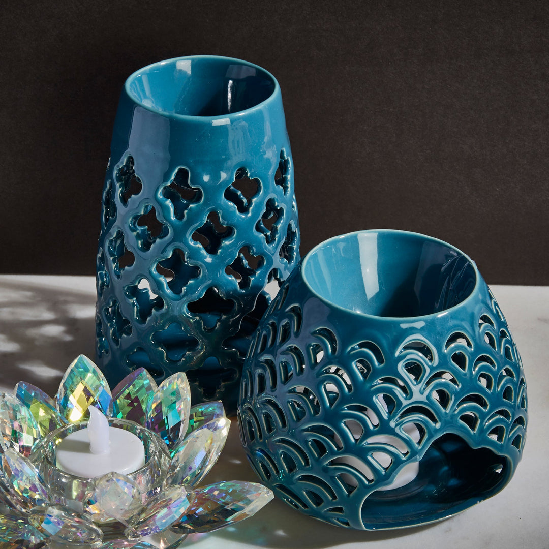 TEAL OIL BURNER CANDLE HOLDER, 4"