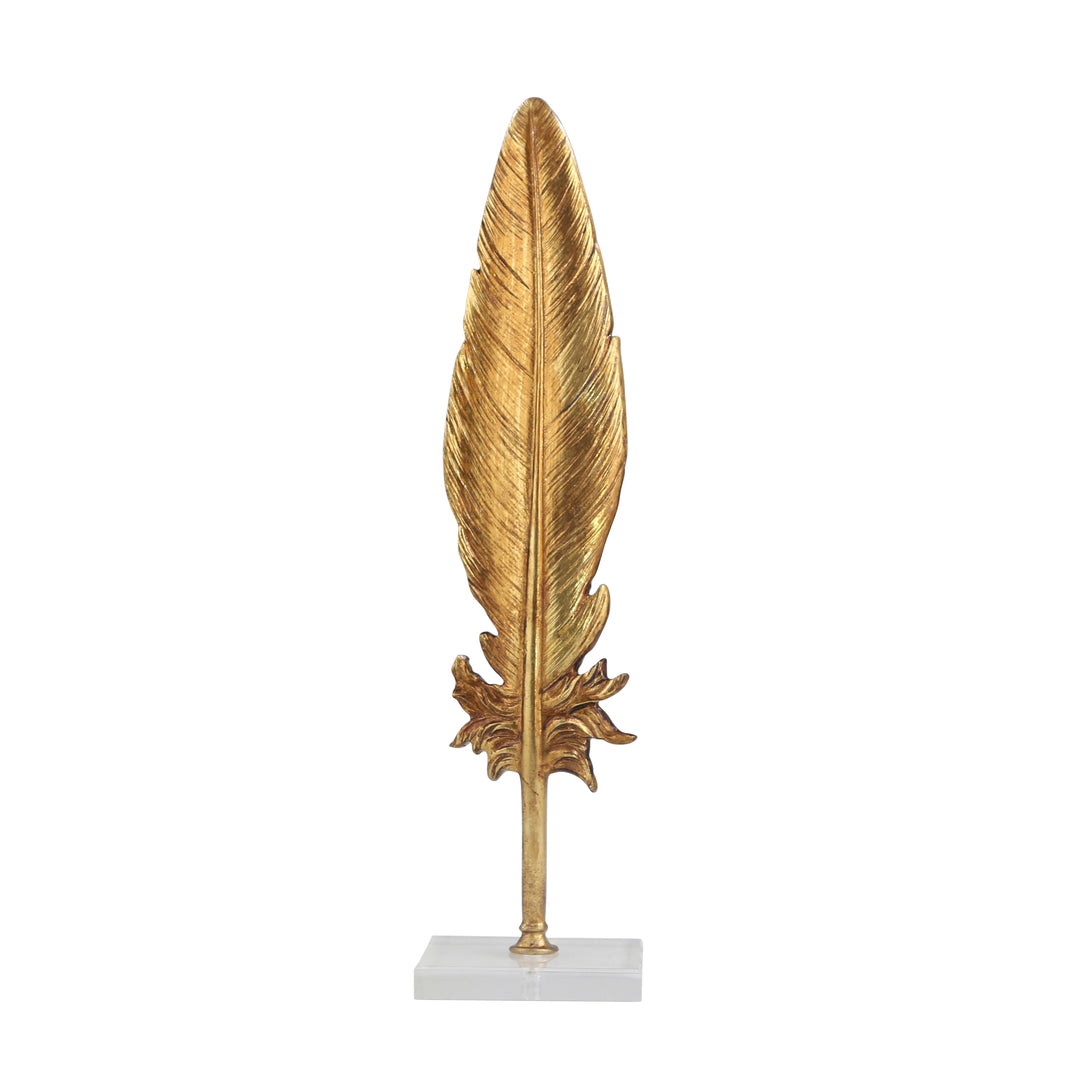 Polyresin Feather On Base, Gold