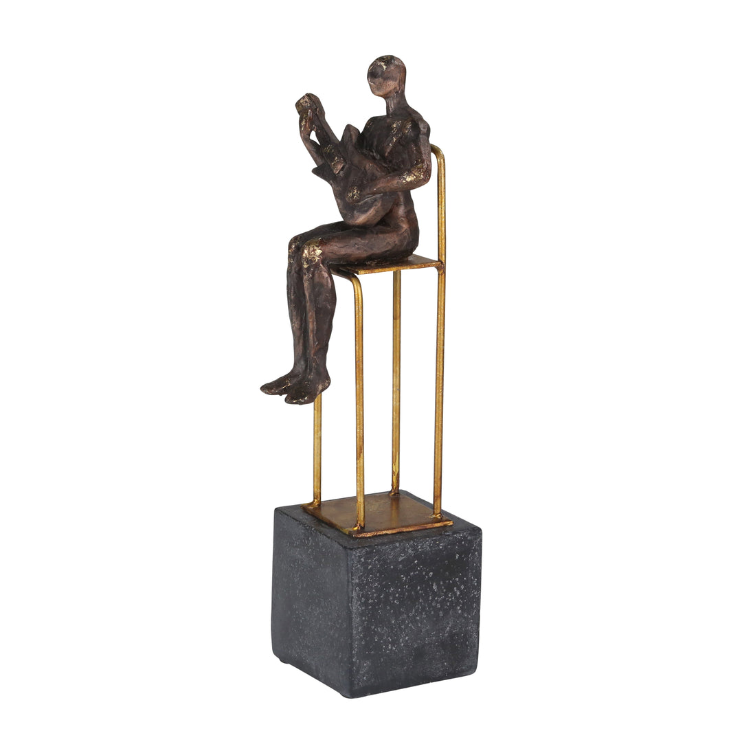 POLYRESIN GUITAR PLAYER ON BASE, BLACK/GOLD