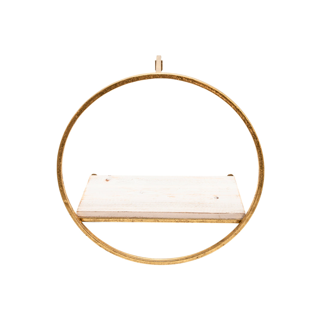 S/3 METAL & WOOD WALL SHELVES, GOLD/WHITE