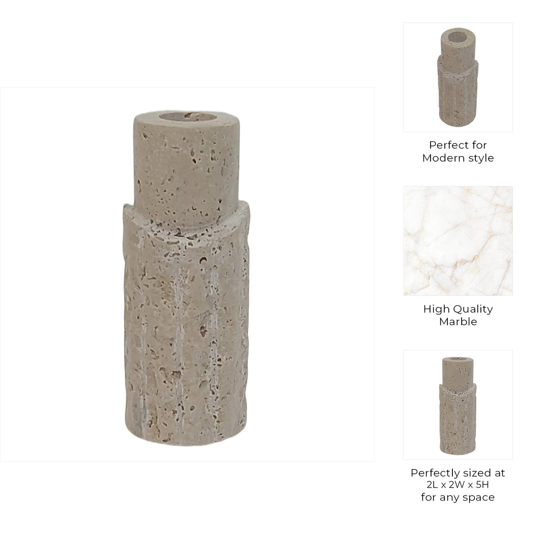 5X2" RAW EDGE TRAVERTINE TAPER HOLDER, TAN