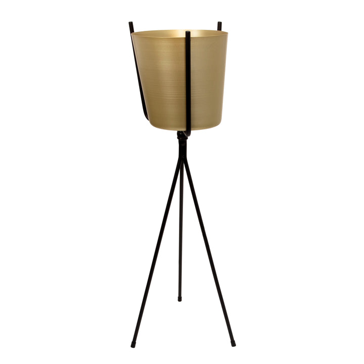 GOLD METAL PLANTER, BLACK TRIPOD 31.5"