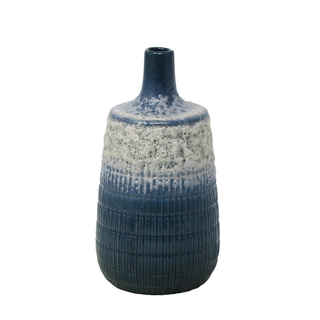 Decorative Ceramic Vase W/Textured Body, Blue